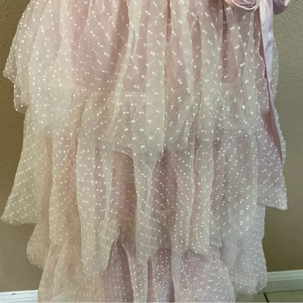 NWOT Lulus Wishing for Whimsy Blush Pink Swiss Dot Ruffle Tiered Midi Dr… - Picture 5 of 11